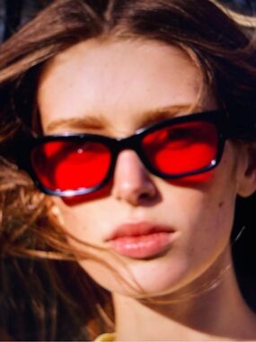 Women's Black Frame Sunglasses with Red Lenses